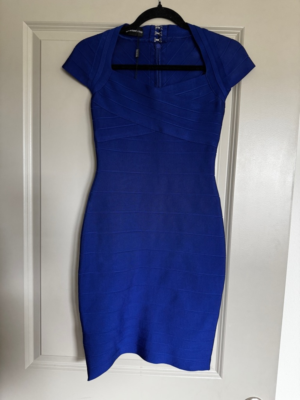Royal Blue Cap-Sleeve Bandage Mini Dress